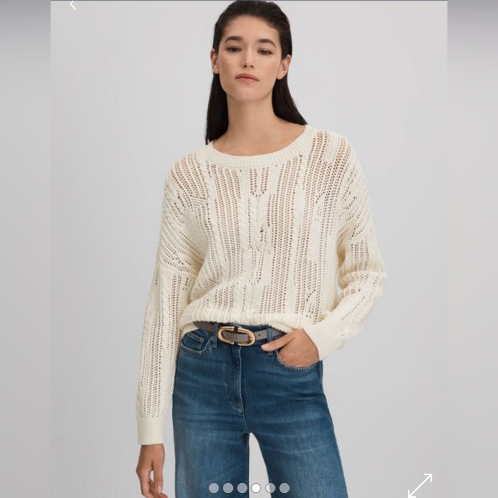 REISS TERRY COTTON BLEND OPEN STITCH CREW NECK JUMPER
